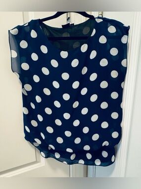 Navy Polka Dot Short Sleeve Blouse